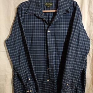 Eddie Bauer Men's Navy Checkered Button Down Shirt